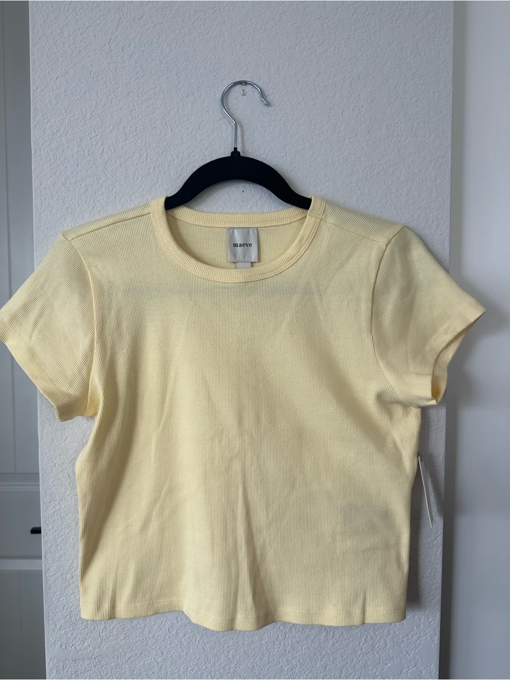 Maeve by Anthropologie Ribbed Cropped Tee NWT Canary Yellow L